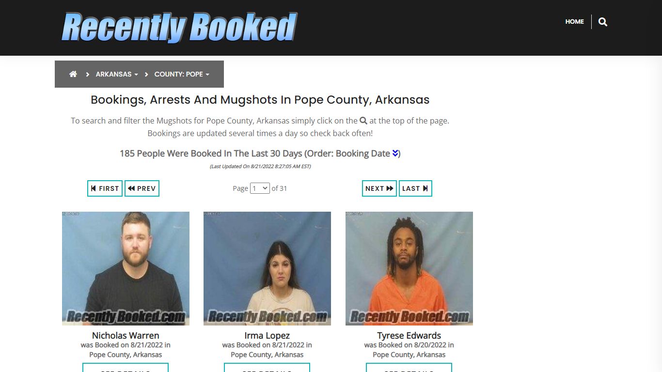 Recent bookings, Arrests, Mugshots in Pope County, Arkansas